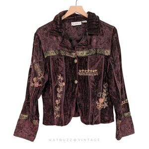 Vintage Floral Embroidered Jacket Blazer L Brown Whimsigoth 90S Boho Flashbacks